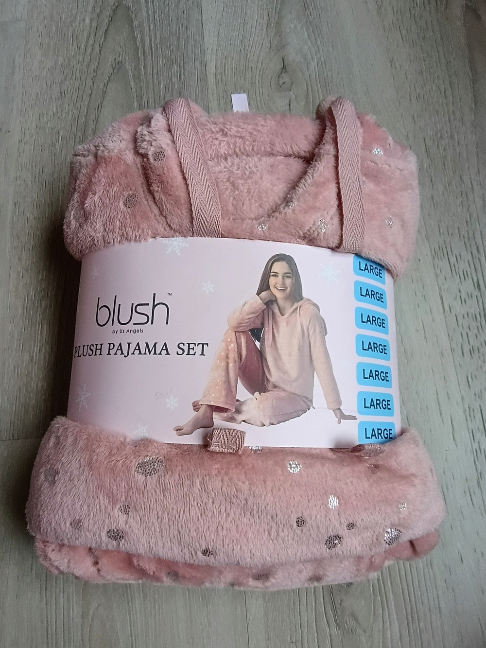 Blush US Angels Pink Plush Pajama Set Large 12 14 Hooded Cozy Metallic Lounge Se